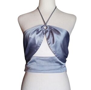 Princess Polly Ice Blue Satin Side Zip Halter Top Size 6